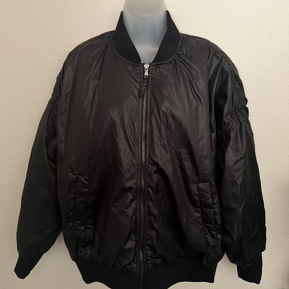 Old Navy Black Bomber Jacket with Ribbed Accents